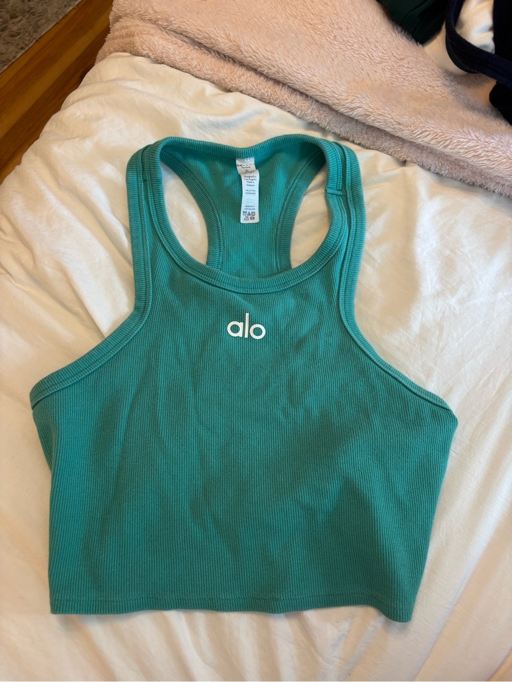 ALO Yoga Teal Ribbed Racerback Crop Tank